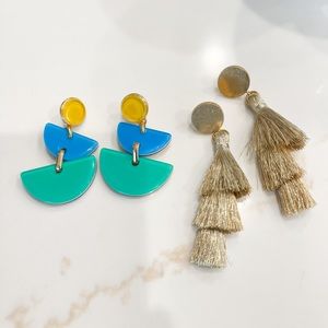 Jcrew Earrings NWOT color acrylic & gold tassel bundle